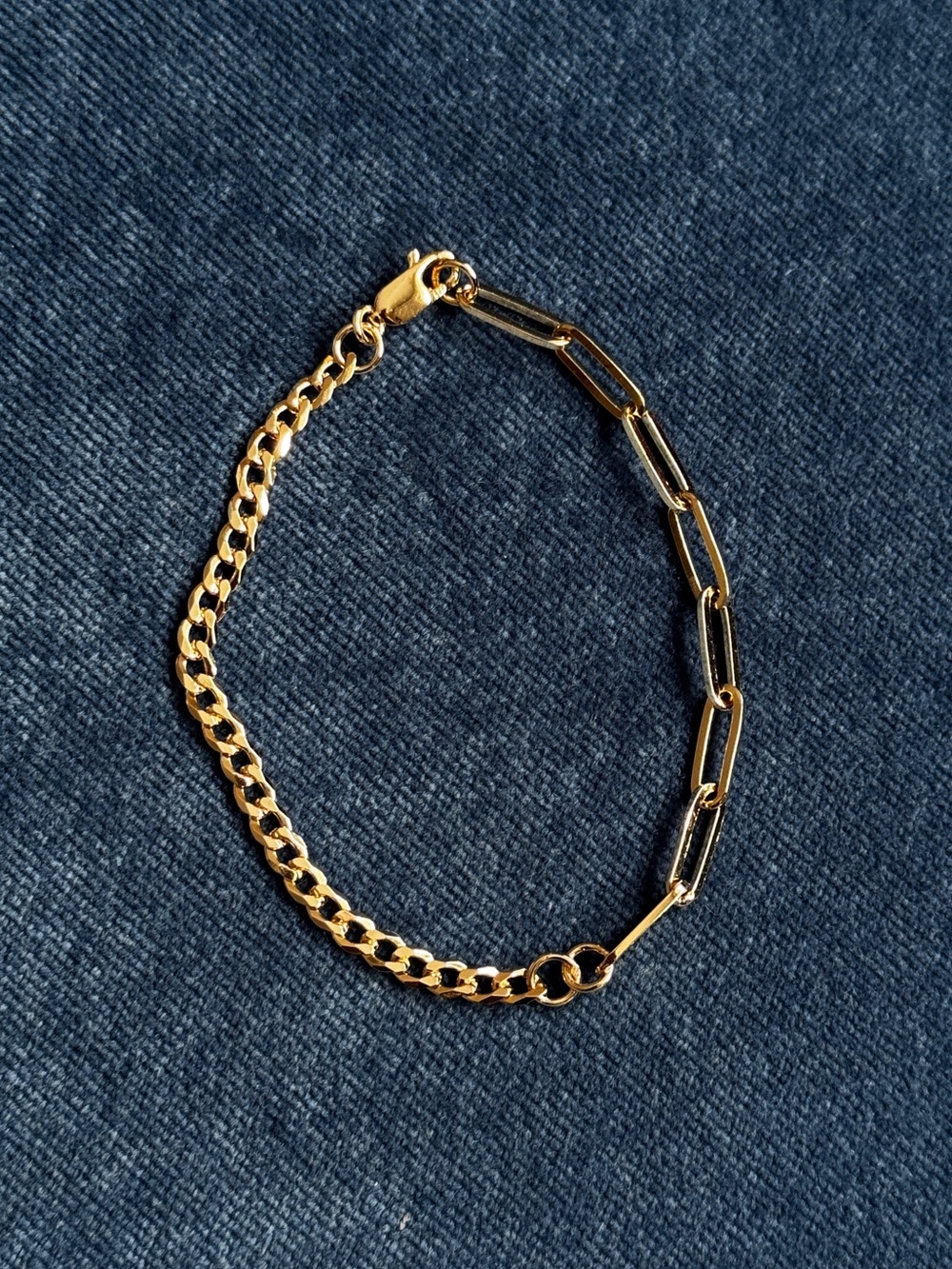 925 Sterling Silver Gold Plated Mixed Link
Bracelet | Half Paperclip Half Curb
